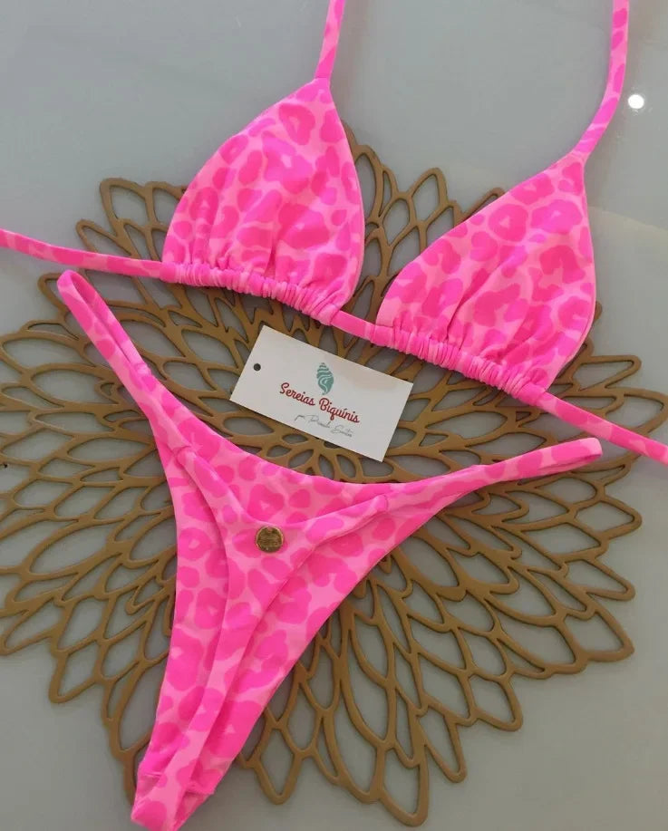 Print Sexy Bikini-Set – Y2K Neckholder & Lace-Up Design